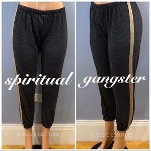Spiritual Gangster Women's Vintage Black & Gold Perfect Striped Sweatpants S
